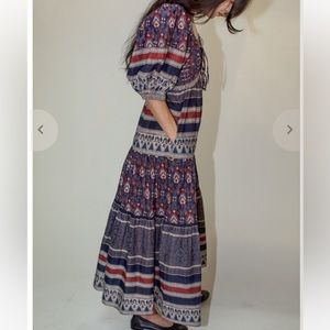 Sea NY Tasha Print Short Sleeve Tiered Dress-Navy Size M